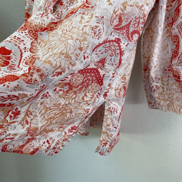 Chicos Womens Large Medallion Print Tunic Top 100% Linen 3/4 Sleeve Shirt Blouse - Picture 11 of 13